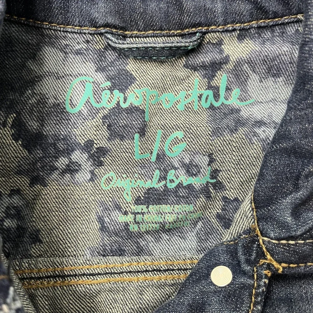 Y2K Aeropostale Cropped Denim Jacket Womens Large Button Front Collared Spring - Picture 3 of 8